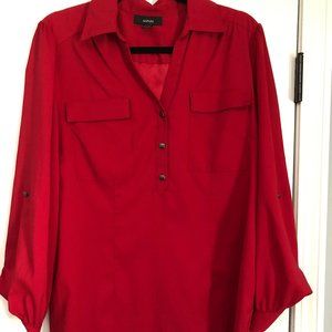 Bright red roll tab work blouse